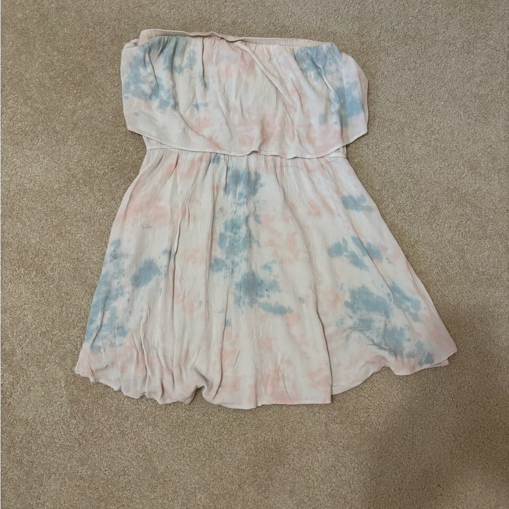 Audrey 3+1 Blue, White and Pink Tie Dye Strapless Women’s Sundress